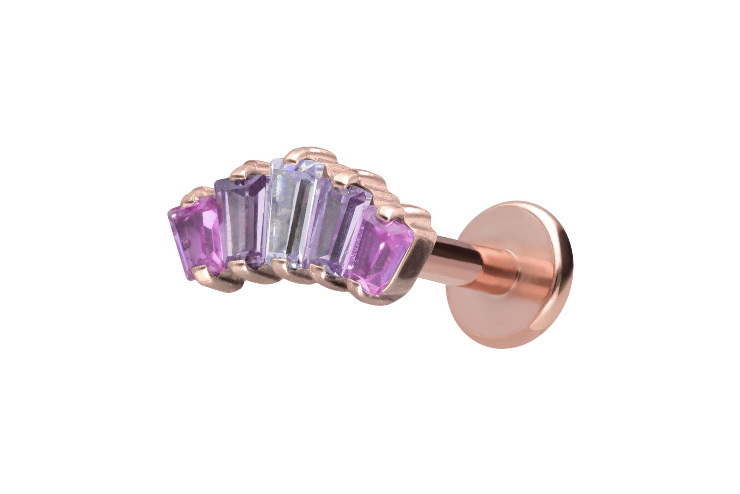 Titan Labret Piercing mit Innengewinde 5 EINGEFASSTE KRISTALLRECHTECKE